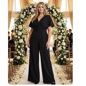 Lanting Bride  Black Off Shoulder Jumpsuit Wrap Size Size XL  Per Measurements.